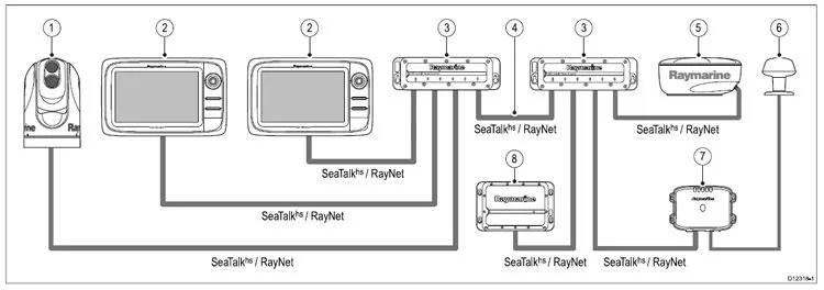 Connessioni e schema di rete Raymarine RNS-5 - Electrowave