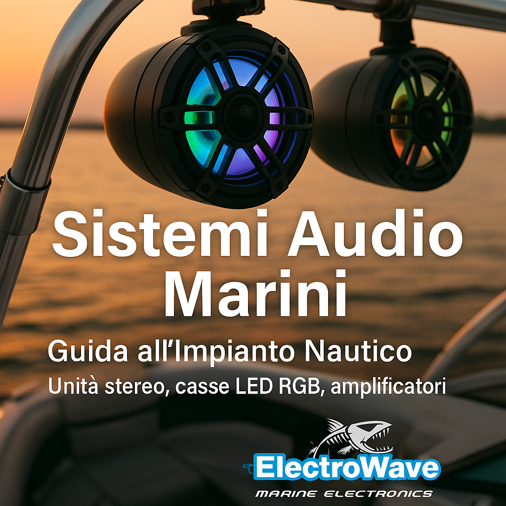 Casse LED RGB installate su barca, sistema audio marino Electrowave
